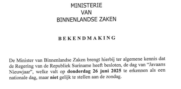 Javanistisch Nieuwjaar geen vrije dag