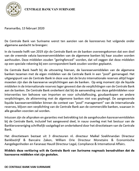 CBvS: “Kasreservemiddelen zijn niet gestolen”